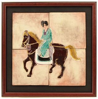 Frank Colson Framed 4 Tile Figure on Horse
