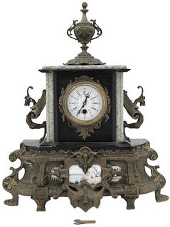 Bronze, Stone, Ceramic Painted Mantle Clock