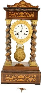 Antique French Bronze and Wood Portico Clock