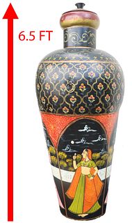 Monumental Indian Polychrome Dovetailed Urn