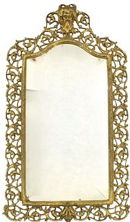 Gilt Bachus Ornate Brass Mirror with Beveled Glass