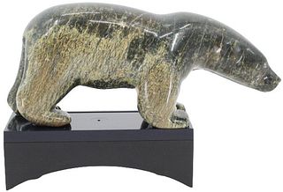 Carved Canadian Stone Inuk Bear On Stand