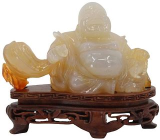Carved Luminous Stone Buddha On Stand