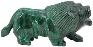 Hand Carved Green Malachite Male Lion