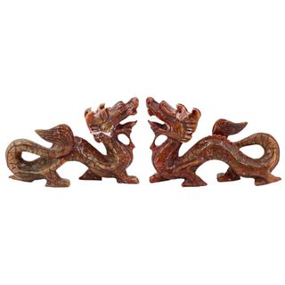 Pair of Red Hard Stone Dragons