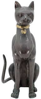 Bronze Cat With Gold-Tone Collar