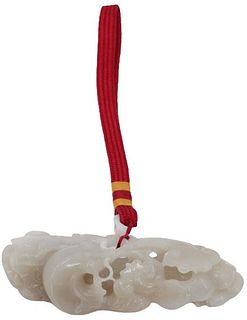 Carved White Jade with Red/Gold Tether