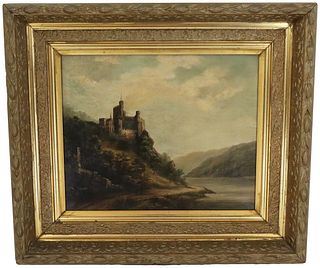 19C O/C Painting of  "Rheinstein Castle" Germany