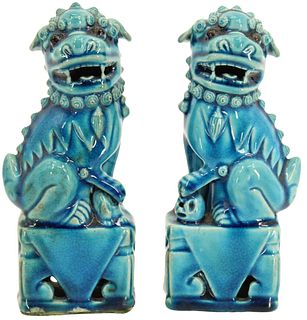 Chinese Porcelain Blue & Green Foo Dogs