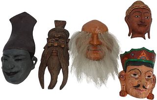 Group of (5) Wood & Paper Mache Masks
