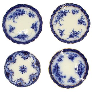 Collection of 4 English Flow Blue Porcelain