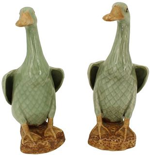 Pair Celadon Glazed Ducks