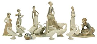 Group of (13)  Lladro Woman & Geese Figures