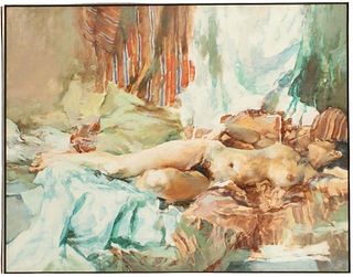 William Aiken (B 1934) USA, O/C "Nude with Madras"