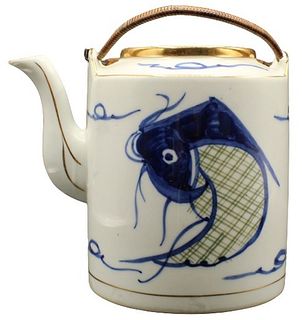 Vintage Chinese Blue and White Porcelain Teapot
