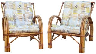 (2) 1930s Paul Frankl Style Bamboo Arm Chairs