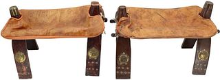 (2) Leather & Wood Camel Seats