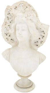 Antique Italian Carved Marble Bust Of  A Lady