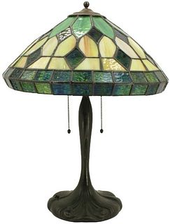 Vintage Leaded Glass Lamp Attributed to Handel