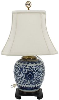 19th Century Blue & White Chinese Jar Lamp