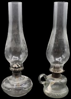 (2) Glass Oil Lamps WIth Chimney Globes