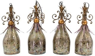 (4) Single Strand Glass & Brass Hanging Lamps