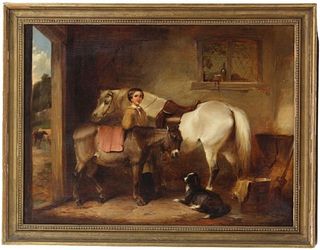 English 19th Century Oil/Canvas Stable Scene