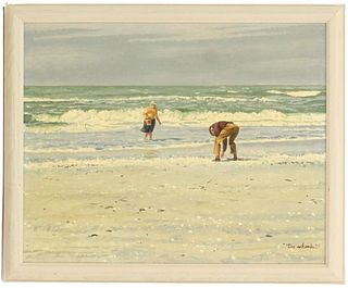 Tom Schenk Oil on Canvas Figural Beach Scene