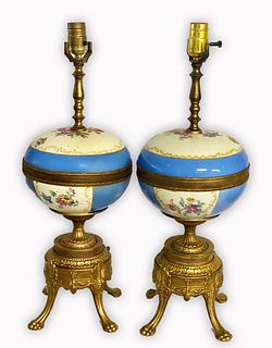 A Pair of Sevres Style Bronze Light Lamps 