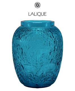 Biches, A Lalique Blue Turquoise Crystal Vase, Signed