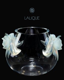 Orchidee, A Lalique Opalecent Crystal Vase, Signed
