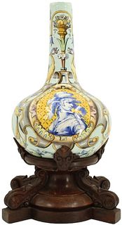 Italian Majolica Bottle Vase w/Portrait of Man
