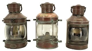 (3) English Davey & Co. Brass Ship's Oil Lanterns