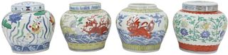 (4) Chinese Doucai Covered Porcelain Ginger Jars