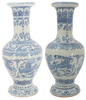 Pair Of Chinese Blue & White Porcelain Vases