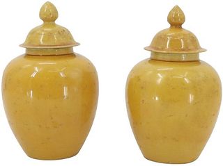 Pair Of Chinese Yellow Glaze Covered Jars