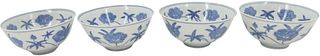 (4) Identical Chinese Blue & White Porcelain Bowls