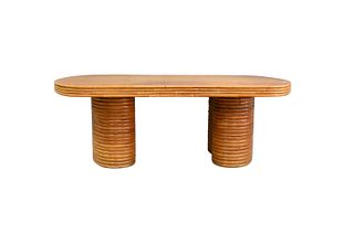 Paul Frankl Stacked Double Pedestal Rattan Dining Table