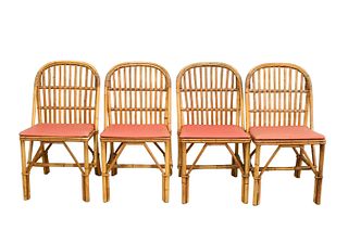 Set of Four Bamboo and Rattan Side Chairs