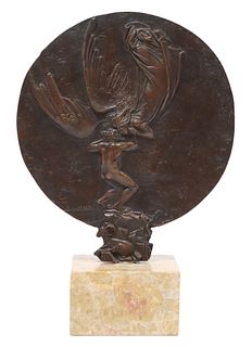 BRUNO LUCCHESI (B.1926) BRONZE BAS-RELIEF SCULPTURE JACOB & THE ANGEL