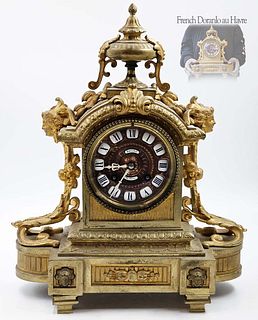 19th C. French Figural Bronze Mantel Clock Doranlo au Havre