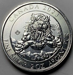 2023 Canada $10 Smilodon Sabre-Toothed Cat 2 ozt .9999 Silver