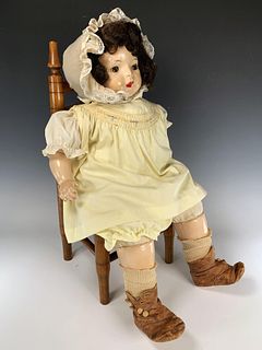 ANTIQUE BABY DOLL WITH SOUND AND CHAIR