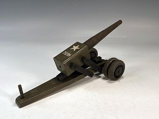 ANTIQUE WOOD FIELD CANNON 75MM US ARMY