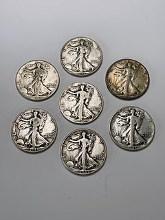 7 WALKING LIBERTY COINS IN BULL DURHAM TOBACCO POUCHES