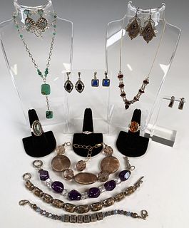 LOT OF STERLING GOLD AND GEMSTONE JEWELRY