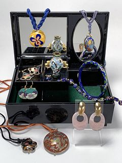JADE STERLING AND CLOISONNE JEWELRY LOT