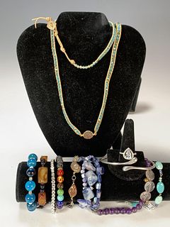 STERLING JADE AND HARDSTONE JEWELRY
