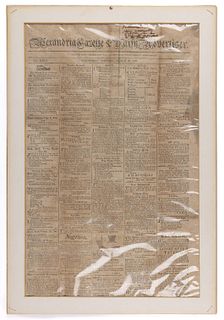 1822 ALEXANDRIA, VIRGINIA NEWSPAPER WITH POTTERY ADVERTISEMENTS