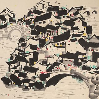 Attributed to Wu Guanzhong, Chinese Jiangnan Xiaojing Painting